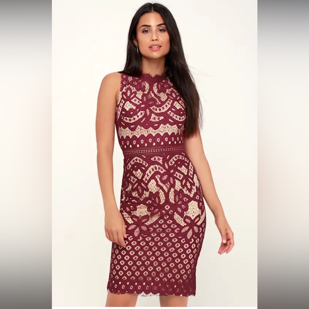 Lulu's Burgundy Lace Midi Dress